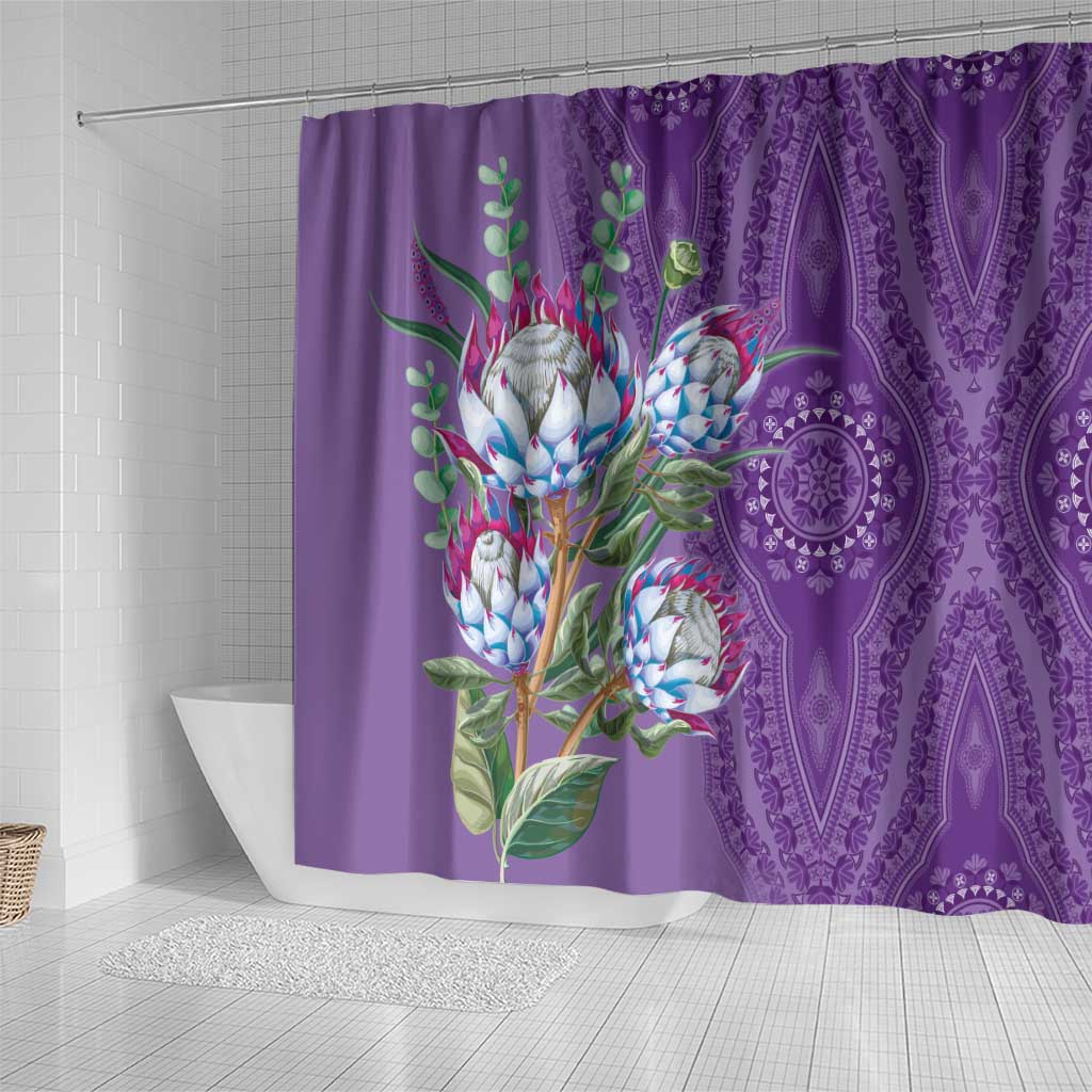 Africa King Proteas Dashiki Motif Shower Curtain Violet Style