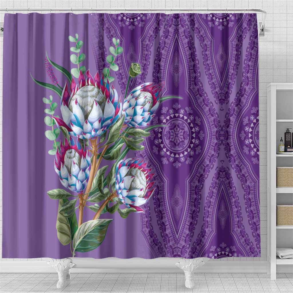 Africa King Proteas Dashiki Motif Shower Curtain Violet Style