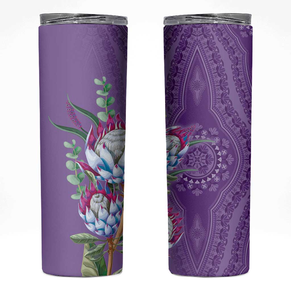 Africa King Proteas Dashiki Motif Skinny Tumbler Violet Style - Wonder Print Shop