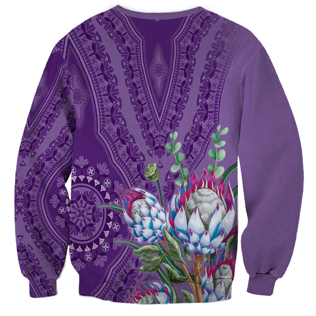 Africa King Proteas Dashiki Motif Sweatshirt Violet Style - Wonder Print Shop