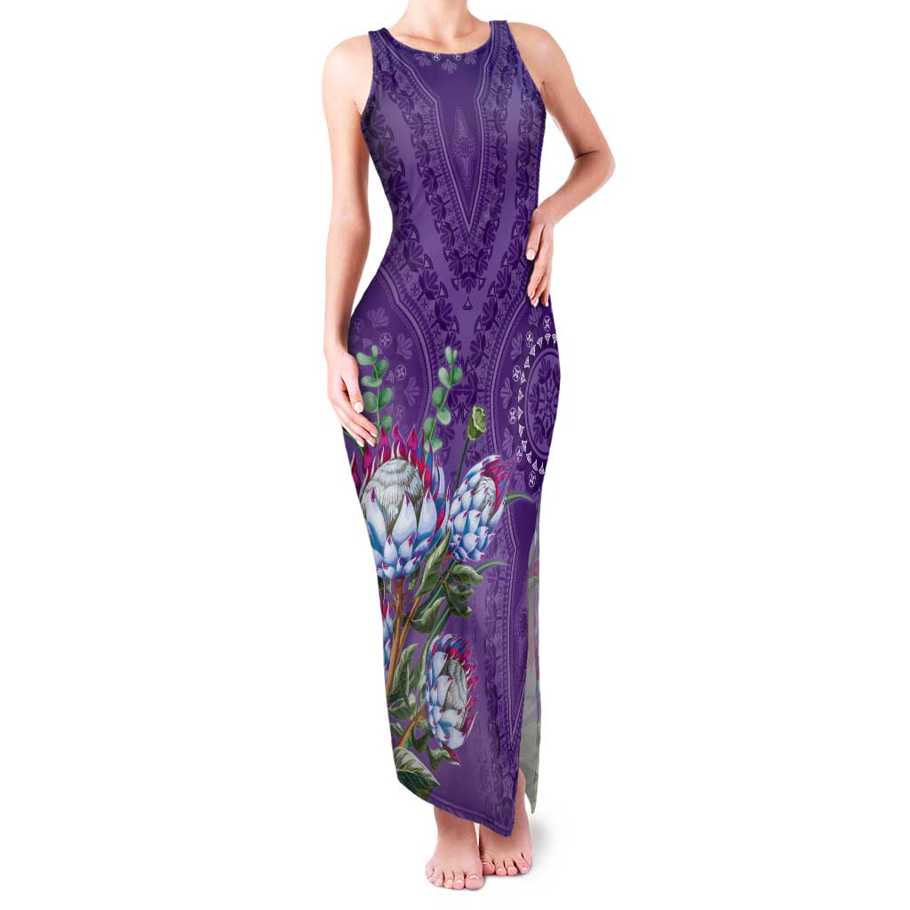 Africa King Proteas Dashiki Motif Tank Maxi Dress Violet Style - Wonder Print Shop