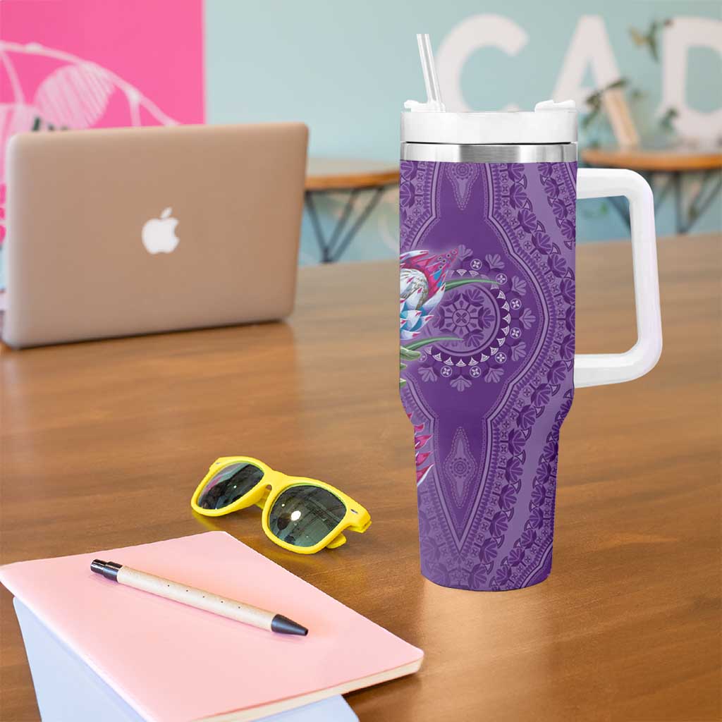 Africa King Proteas Dashiki Motif Tumbler With Handle Violet Style - Wonder Print Shop
