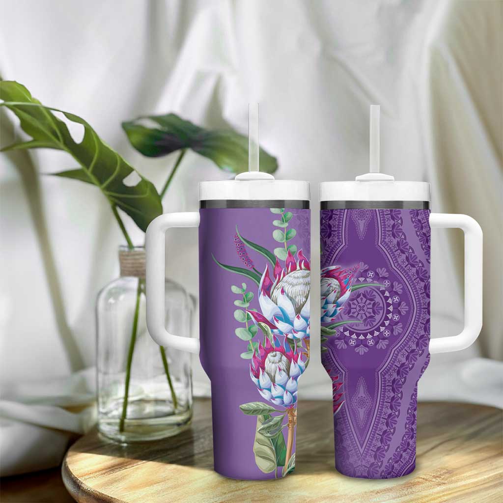 Africa King Proteas Dashiki Motif Tumbler With Handle Violet Style - Wonder Print Shop