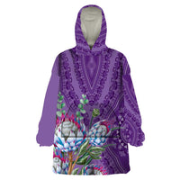 Africa King Proteas Dashiki Motif Wearable Blanket Hoodie Violet Style - Wonder Print Shop
