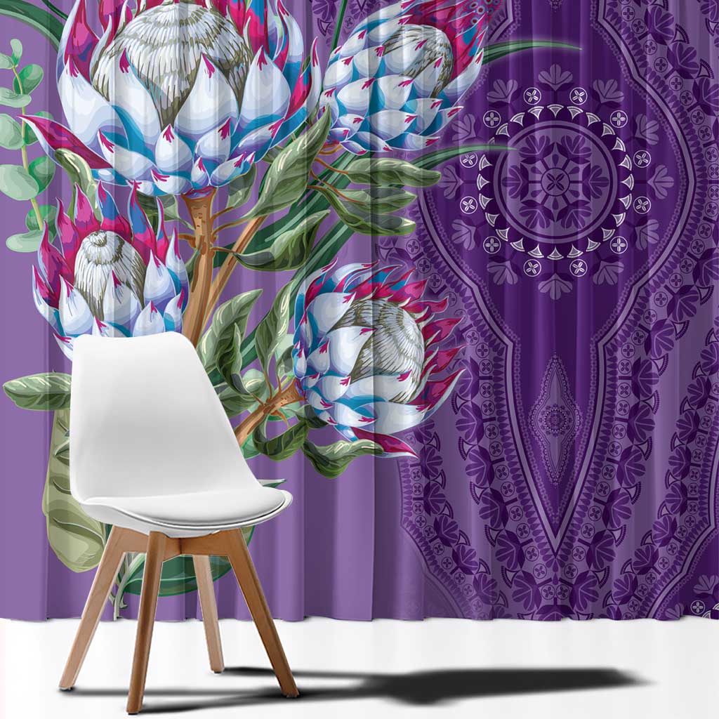 Africa King Proteas Dashiki Motif Window Curtain Violet Style - Wonder Print Shop