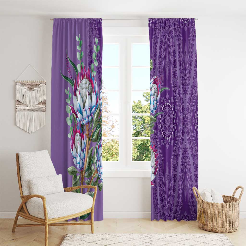 Africa King Proteas Dashiki Motif Window Curtain Violet Style - Wonder Print Shop