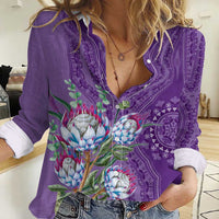Africa King Proteas Dashiki Motif Women Casual Shirt Violet Style - Wonder Print Shop