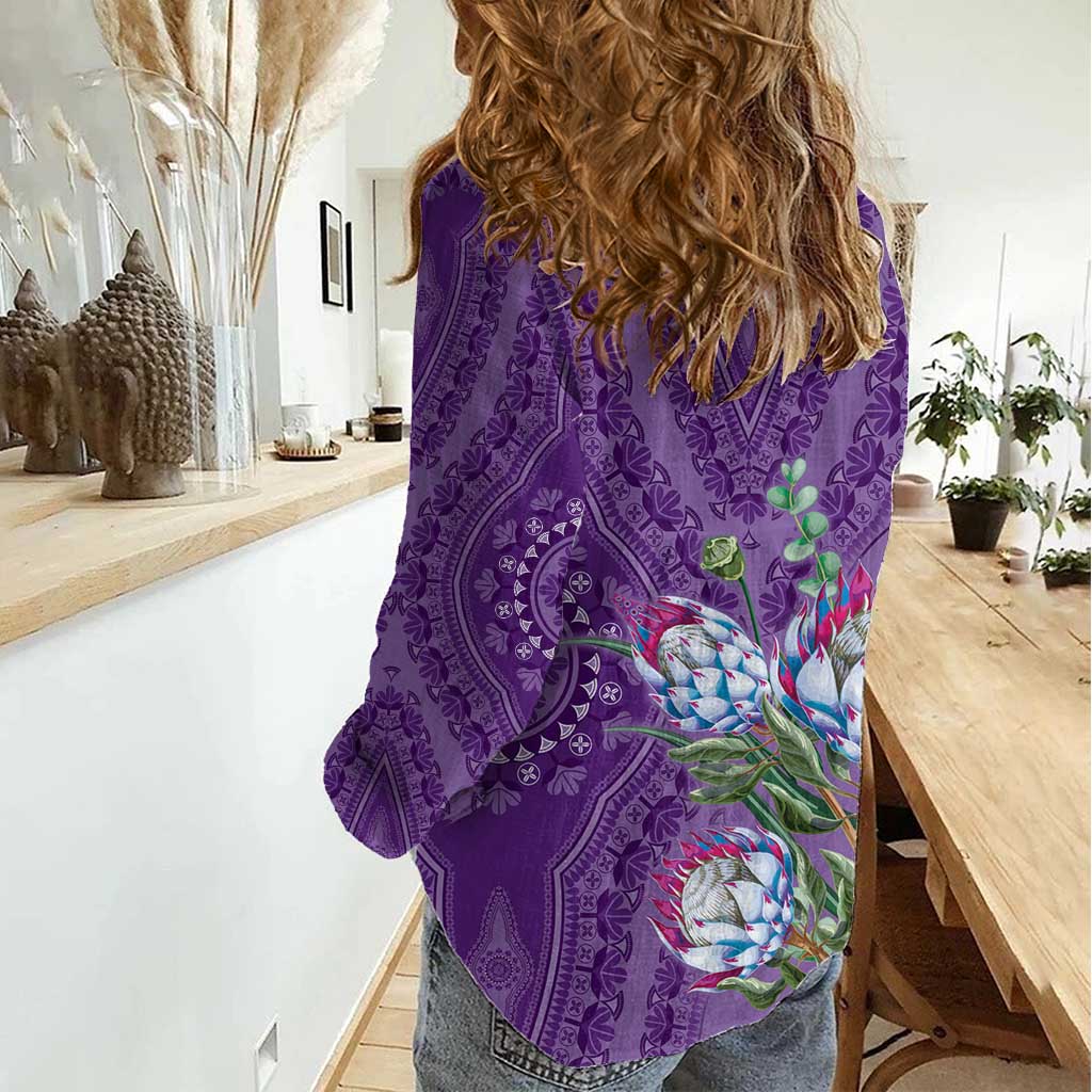 Africa King Proteas Dashiki Motif Women Casual Shirt Violet Style - Wonder Print Shop