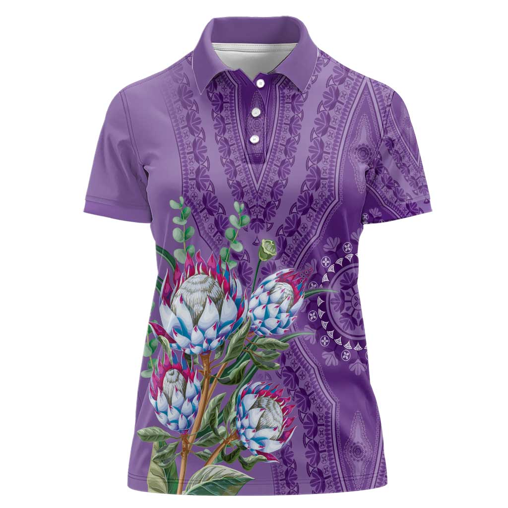 Africa King Proteas Dashiki Motif Women Polo Shirt Violet Style - Wonder Print Shop