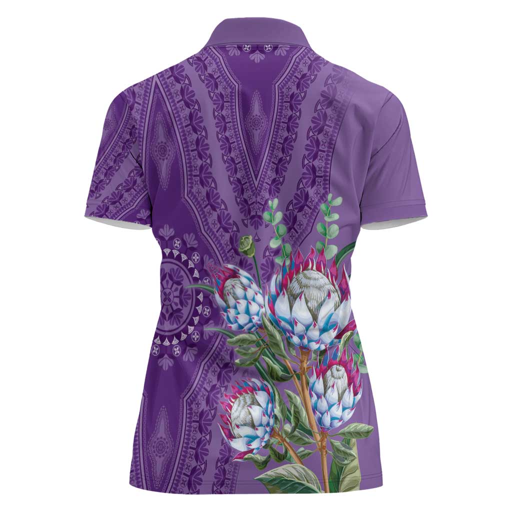 Africa King Proteas Dashiki Motif Women Polo Shirt Violet Style - Wonder Print Shop