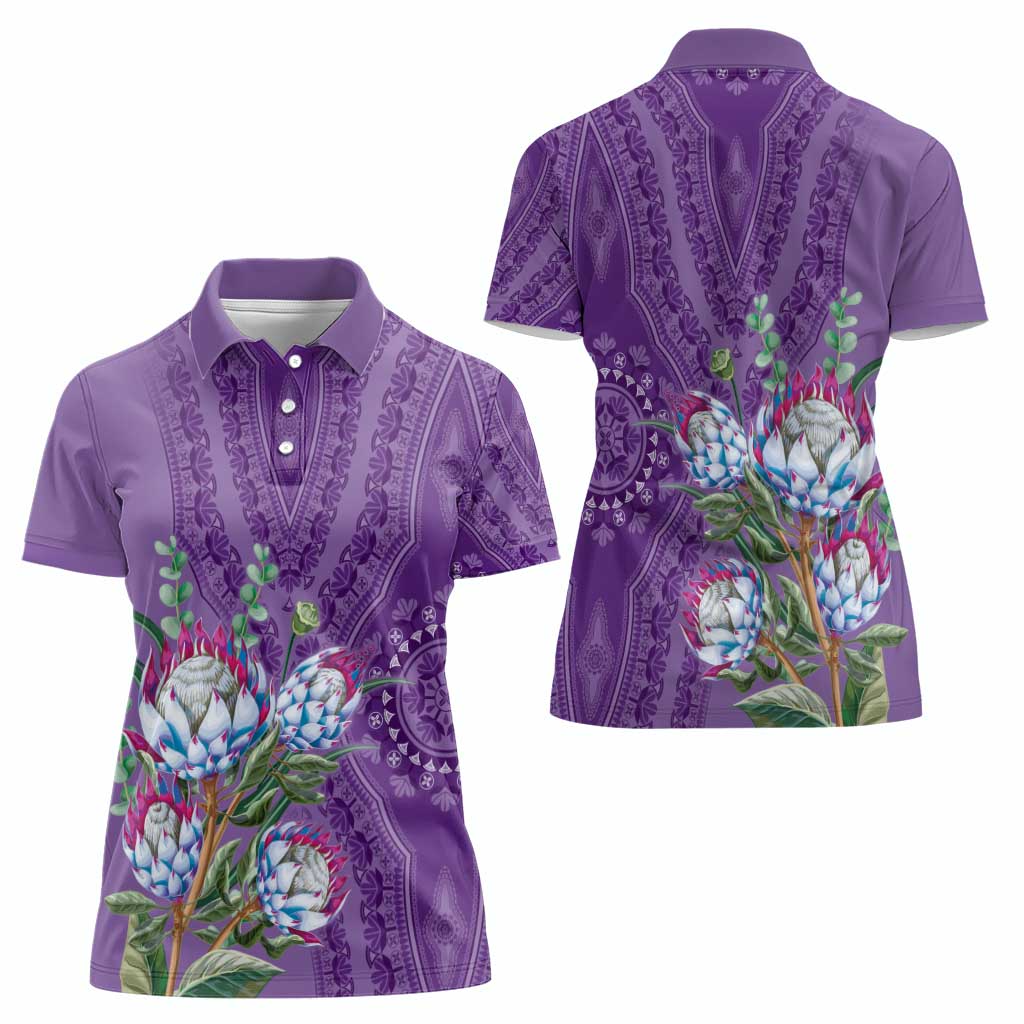 Africa King Proteas Dashiki Motif Women Polo Shirt Violet Style - Wonder Print Shop