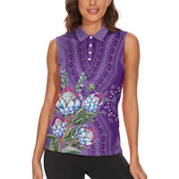 Africa King Proteas Dashiki Motif Women Sleeveless Polo Shirt Violet Style - Wonder Print Shop
