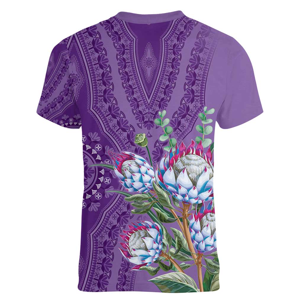 Africa King Proteas Dashiki Motif Women V-Neck T-Shirt Violet Style - Wonder Print Shop