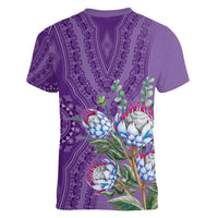 Africa King Proteas Dashiki Motif Women V-Neck T-Shirt Violet Style - Wonder Print Shop