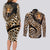 Africa Leopard Skin Pattern Couples Matching Long Sleeve Bodycon Dress and Long Sleeve Button Shirt Version 01 LT9 - Wonder Print Shop