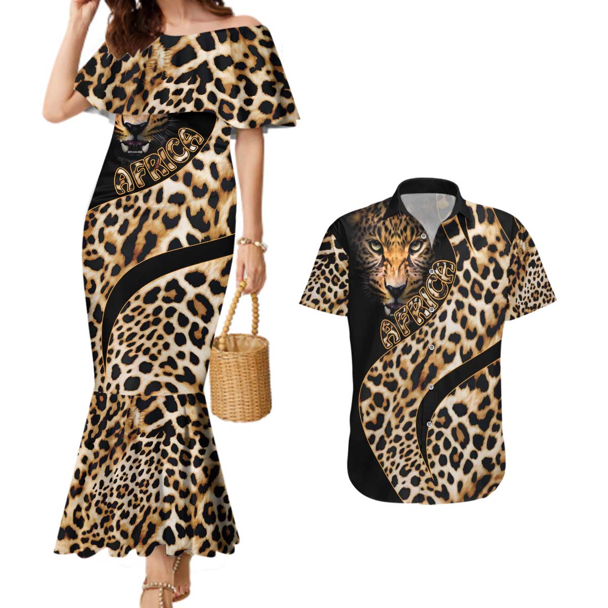 Africa Leopard Skin Pattern Couples Matching Mermaid Dress and Hawaiian Shirt Version 01 LT9 - Wonder Print Shop