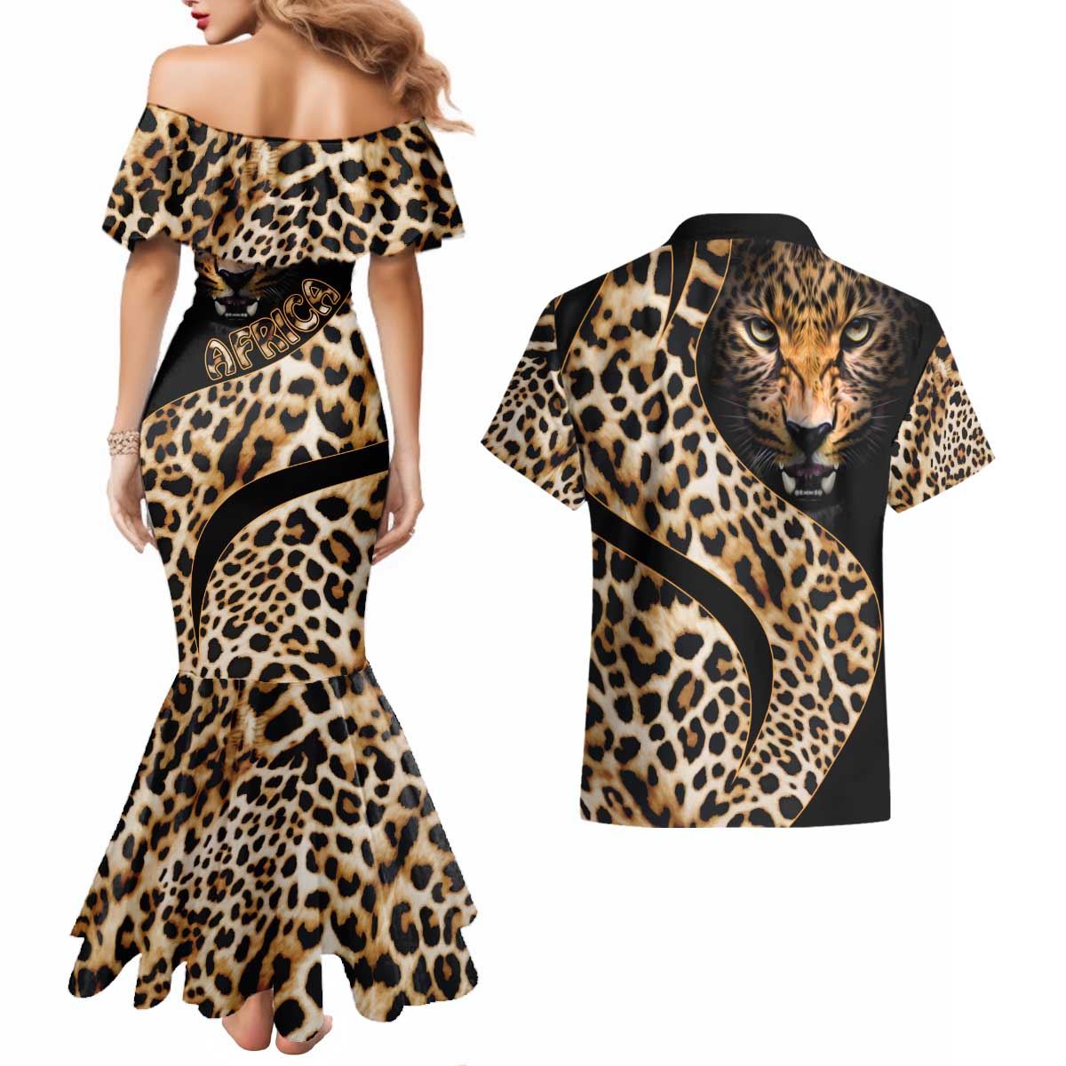 Africa Leopard Skin Pattern Couples Matching Mermaid Dress and Hawaiian Shirt Version 01 LT9 - Wonder Print Shop