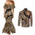 Africa Leopard Skin Pattern Couples Matching Mermaid Dress and Long Sleeve Button Shirt Version 01