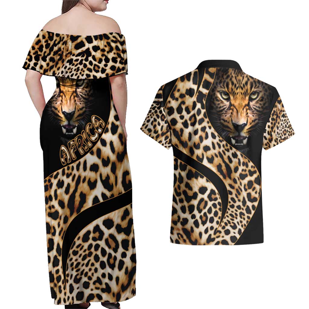 Africa Leopard Skin Pattern Couples Matching Off Shoulder Maxi Dress and Hawaiian Shirt Version 01 LT9 - Wonder Print Shop