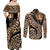 Africa Leopard Skin Pattern Couples Matching Off Shoulder Maxi Dress and Long Sleeve Button Shirt Version 01 LT9 - Wonder Print Shop