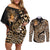 Africa Leopard Skin Pattern Couples Matching Off Shoulder Short Dress and Long Sleeve Button Shirt Version 01 LT9 - Wonder Print Shop