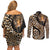 Africa Leopard Skin Pattern Couples Matching Off Shoulder Short Dress and Long Sleeve Button Shirt Version 01 LT9 - Wonder Print Shop