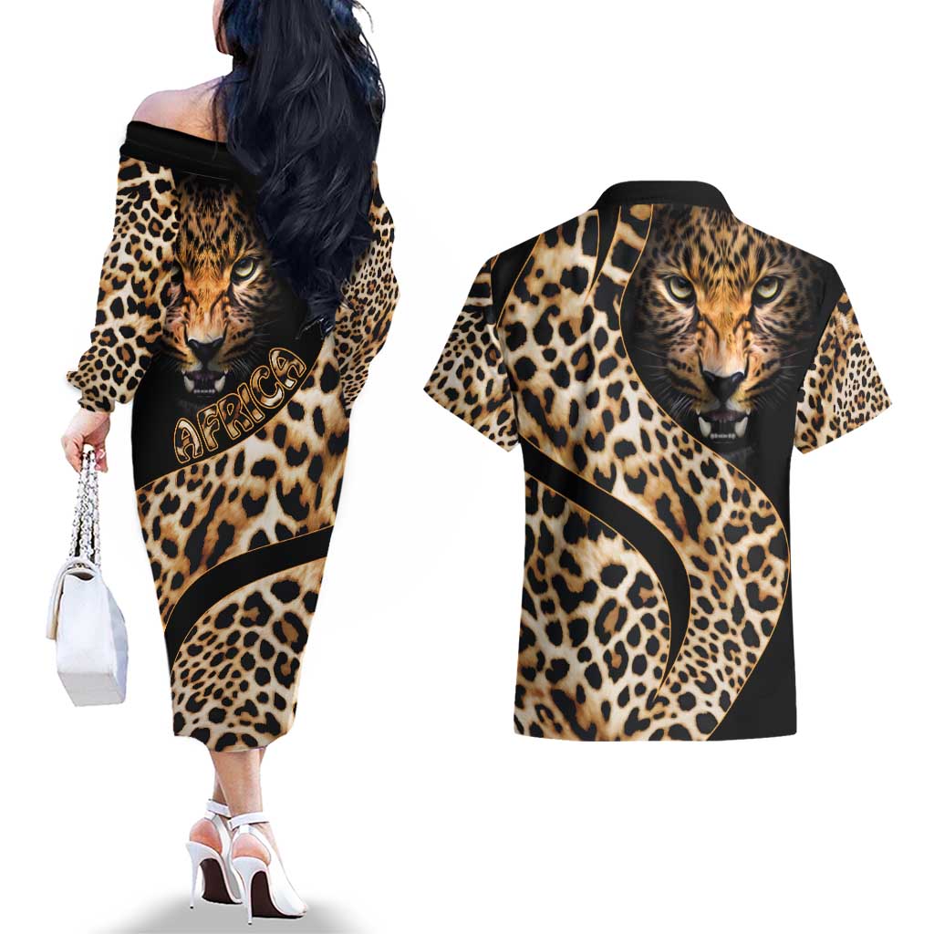 Africa Leopard Skin Pattern Couples Matching Off The Shoulder Long Sleeve Dress and Hawaiian Shirt Version 01 LT9 - Wonder Print Shop