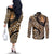 Africa Leopard Skin Pattern Couples Matching Off The Shoulder Long Sleeve Dress and Long Sleeve Button Shirt Version 01