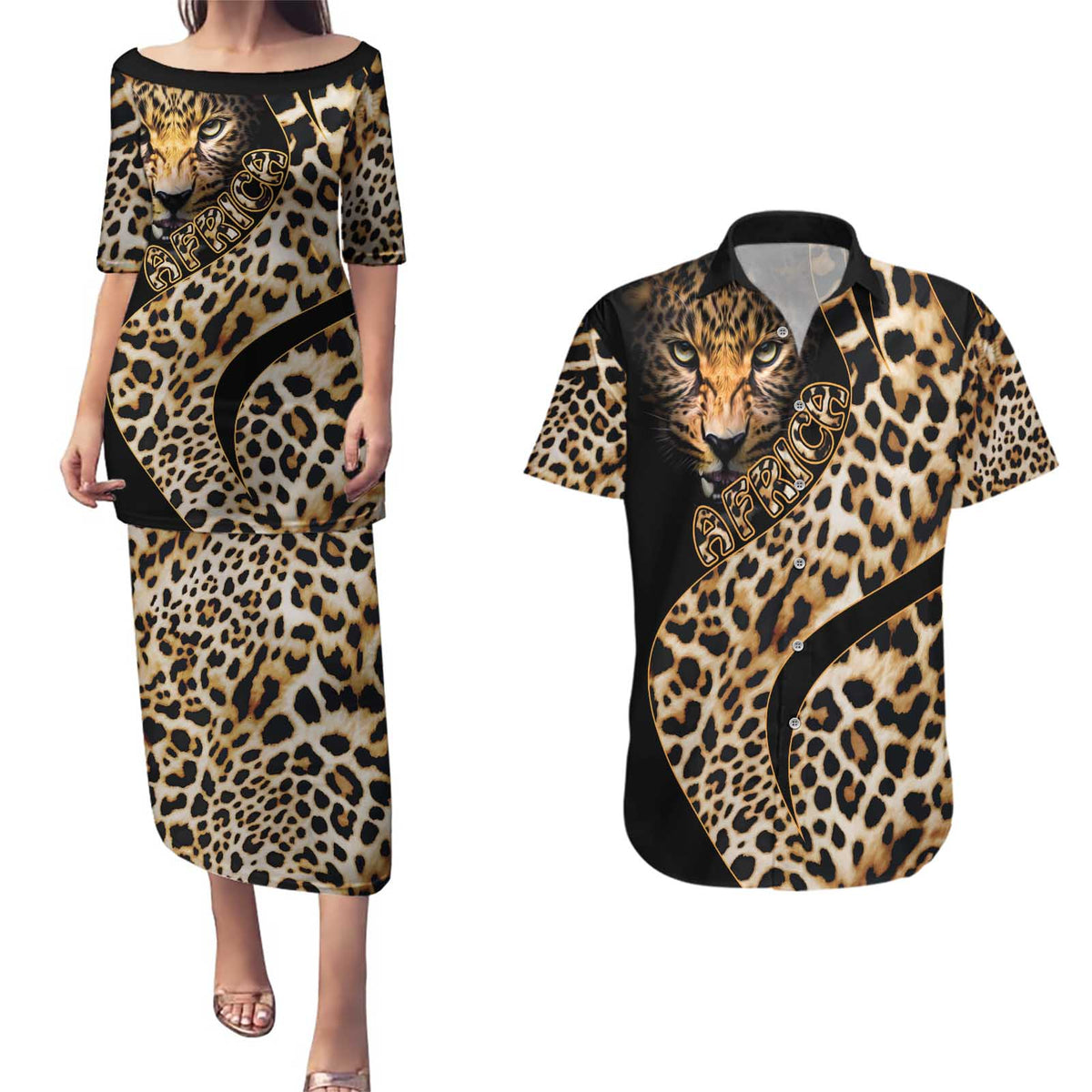 Africa Leopard Skin Pattern Couples Matching Puletasi and Hawaiian Shirt Version 01 LT9 - Wonder Print Shop