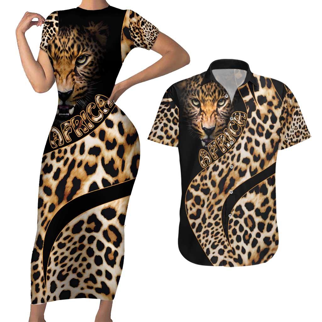 Africa Leopard Skin Pattern Couples Matching Short Sleeve Bodycon Dress and Hawaiian Shirt Version 01 LT9 - Wonder Print Shop