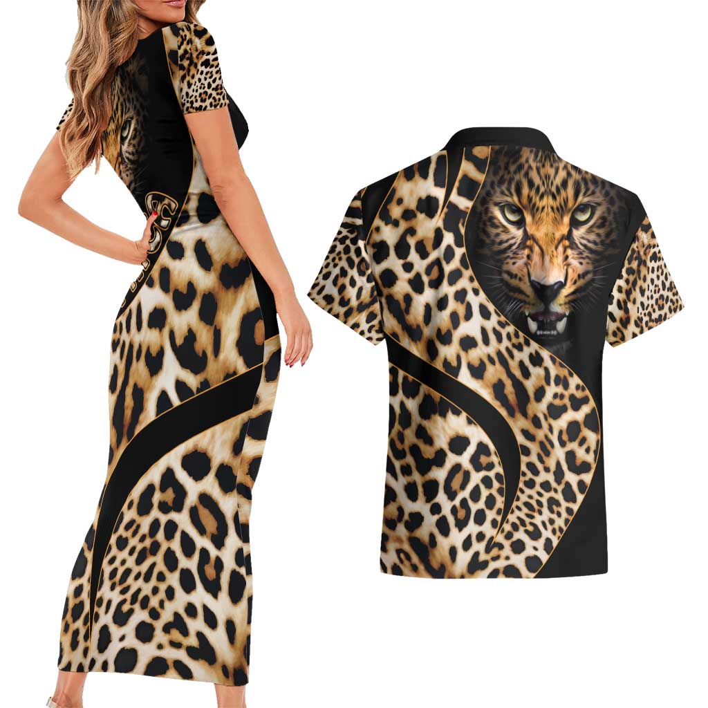 Africa Leopard Skin Pattern Couples Matching Short Sleeve Bodycon Dress and Hawaiian Shirt Version 01 LT9 - Wonder Print Shop