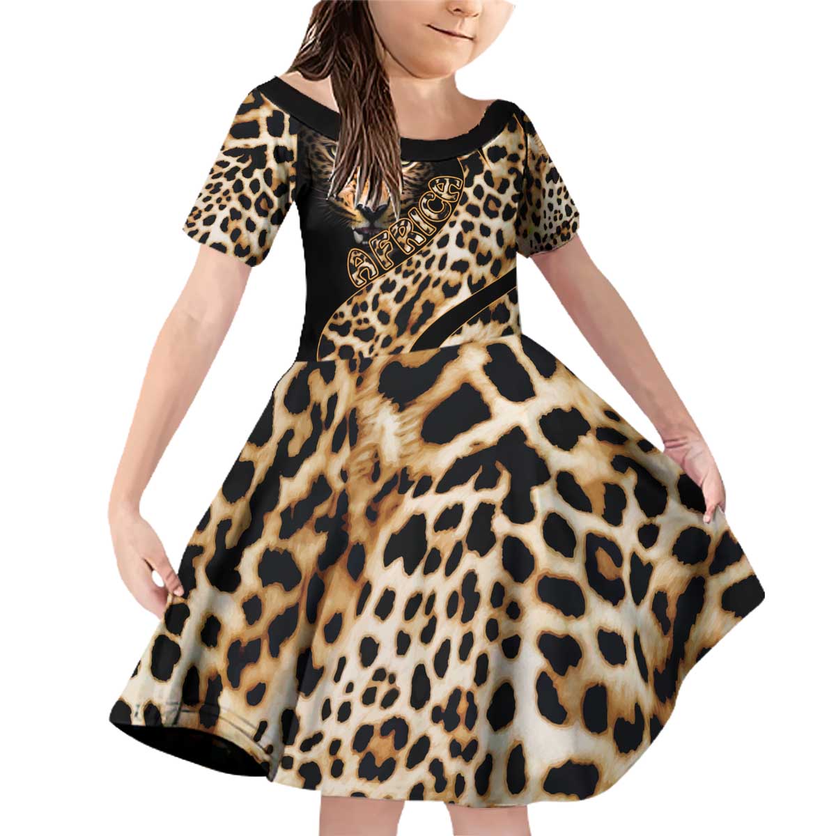 Africa Leopard Skin Pattern Family Matching Off Shoulder Short Dress and Hawaiian Shirt Version 01 LT9 - Wonder Print Shop
