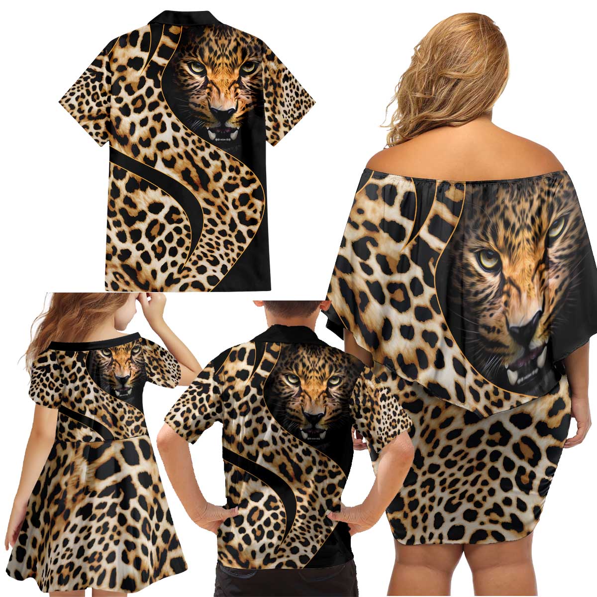 Africa Leopard Skin Pattern Family Matching Off Shoulder Short Dress and Hawaiian Shirt Version 01 LT9 - Wonder Print Shop