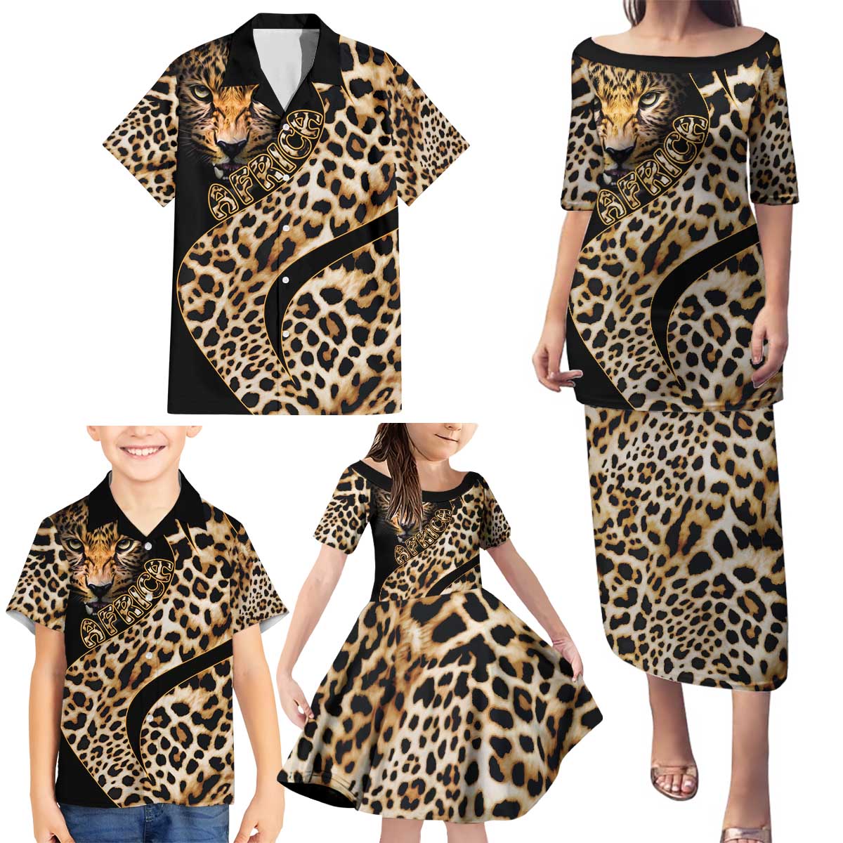 Africa Leopard Skin Pattern Family Matching Puletasi and Hawaiian Shirt Version 01 - Wonder Print Shop