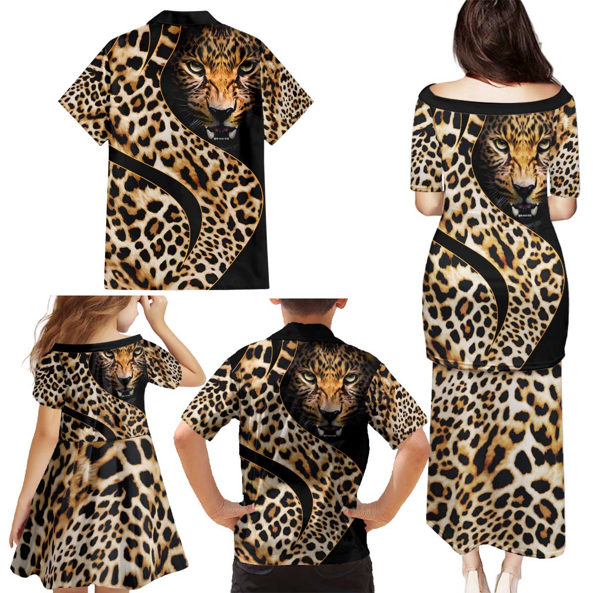 Africa Leopard Skin Pattern Family Matching Puletasi and Hawaiian Shirt Version 01 - Wonder Print Shop