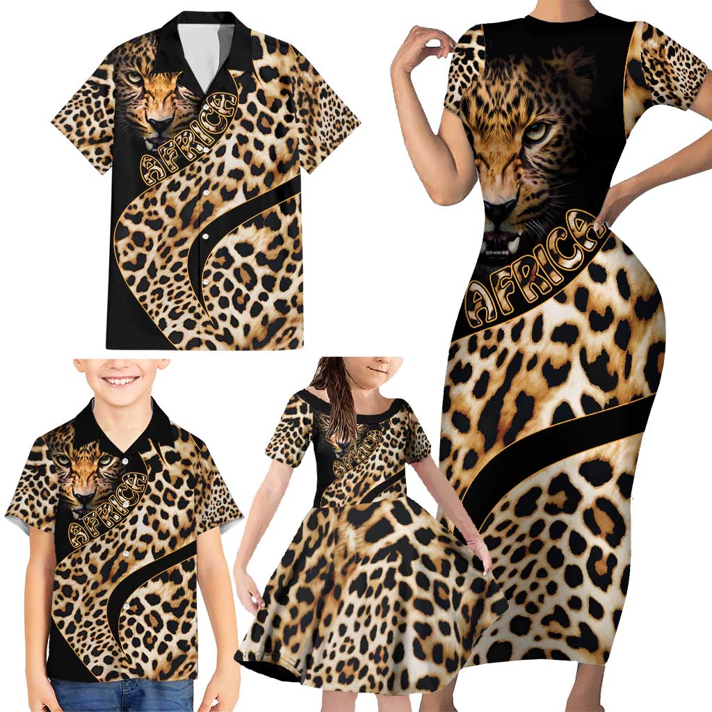 Africa Leopard Skin Pattern Family Matching Short Sleeve Bodycon Dress and Hawaiian Shirt Version 01 - Wonder Print Shop