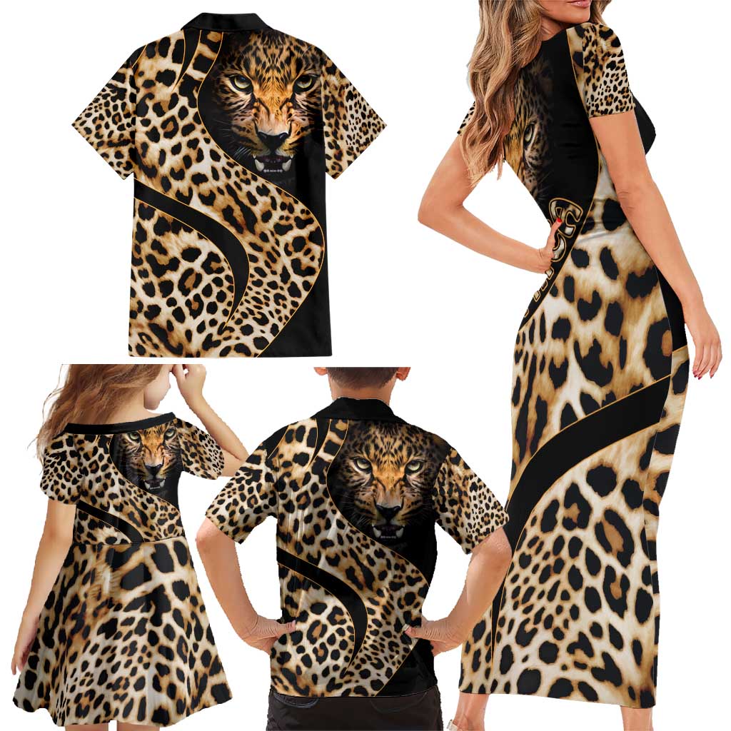 Africa Leopard Skin Pattern Family Matching Short Sleeve Bodycon Dress and Hawaiian Shirt Version 01 - Wonder Print Shop