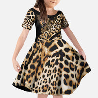 Africa Leopard Skin Pattern Kid Short Sleeve Dress Version 01 - Wonder Print Shop