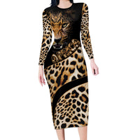 Africa Leopard Skin Pattern Long Sleeve Bodycon Dress Version 01 - Wonder Print Shop