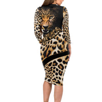 Africa Leopard Skin Pattern Long Sleeve Bodycon Dress Version 01 - Wonder Print Shop