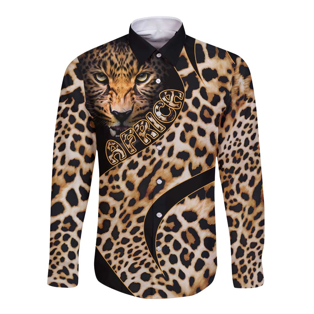 Africa Leopard Skin Pattern Long Sleeve Button Shirt Version 01 - Wonder Print Shop