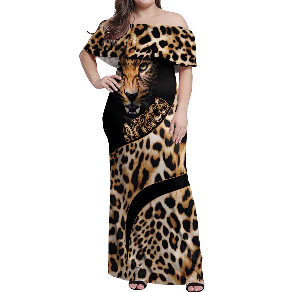 Africa Leopard Skin Pattern Off Shoulder Maxi Dress Version 01 - Wonder Print Shop