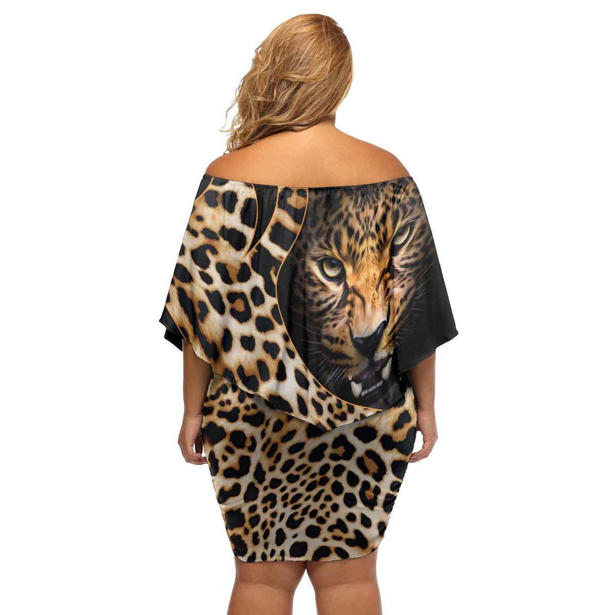 Africa Leopard Skin Pattern Off Shoulder Short Dress Version 01 - Wonder Print Shop