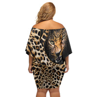 Africa Leopard Skin Pattern Off Shoulder Short Dress Version 01 - Wonder Print Shop