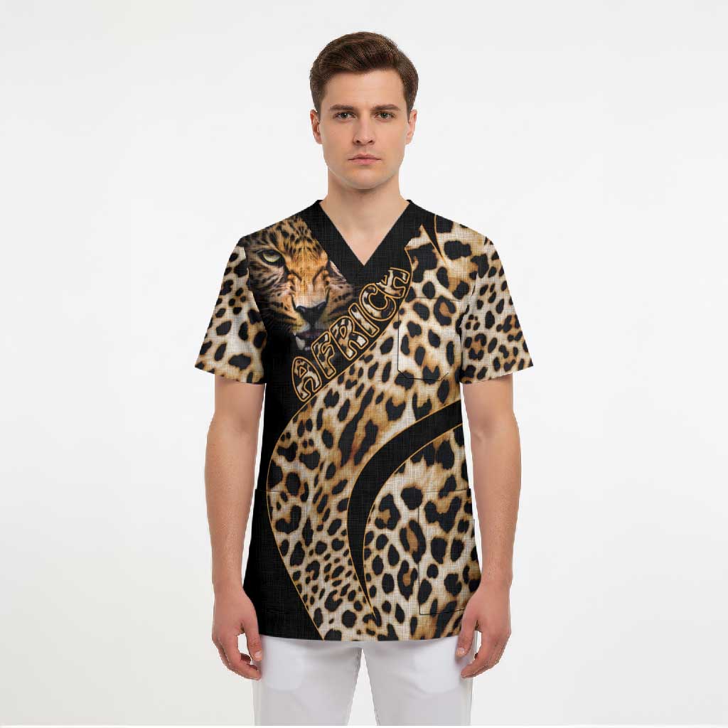 Africa Leopard Skin Pattern Scrub Top Version 01