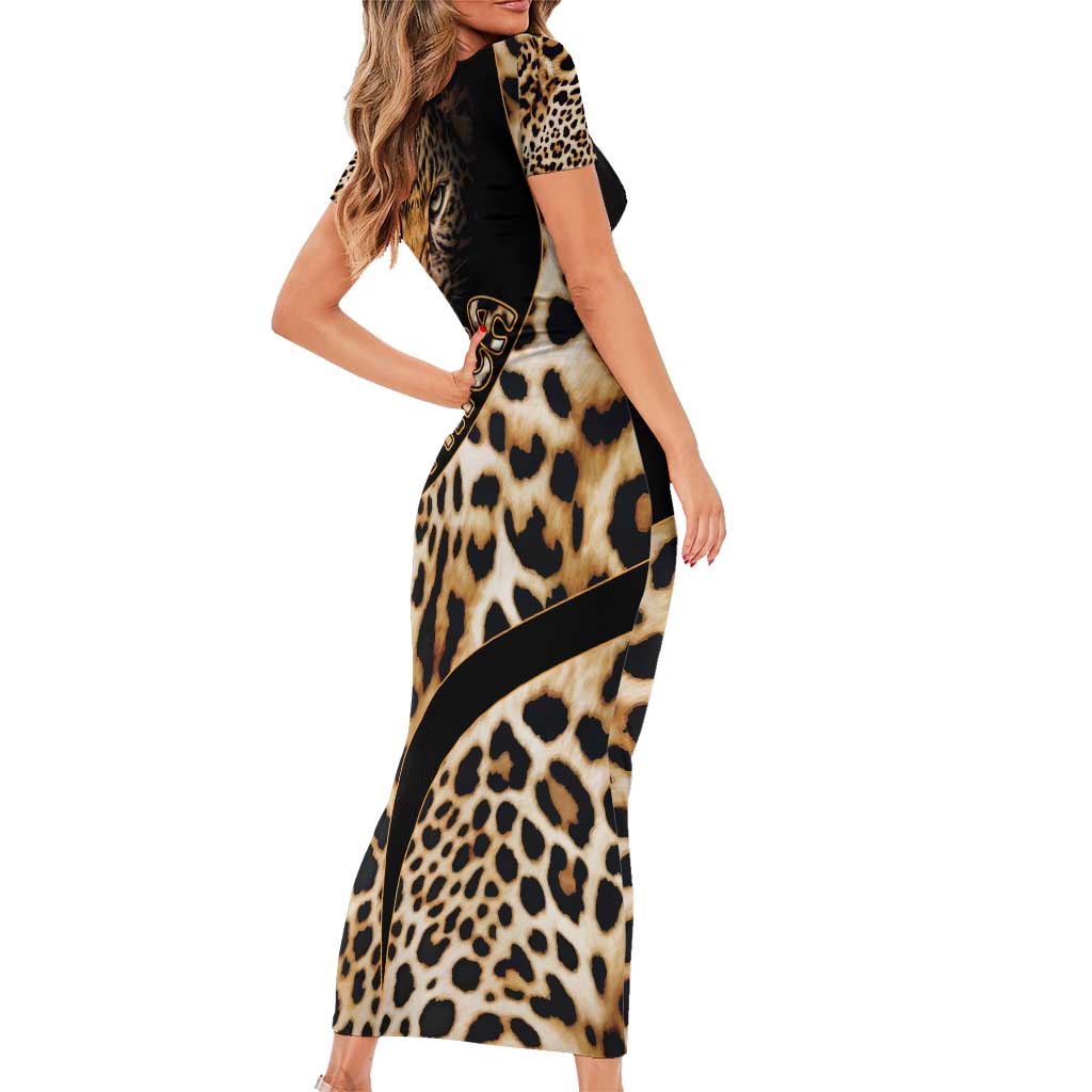 Africa Leopard Skin Pattern Short Sleeve Bodycon Dress Version 01 - Wonder Print Shop