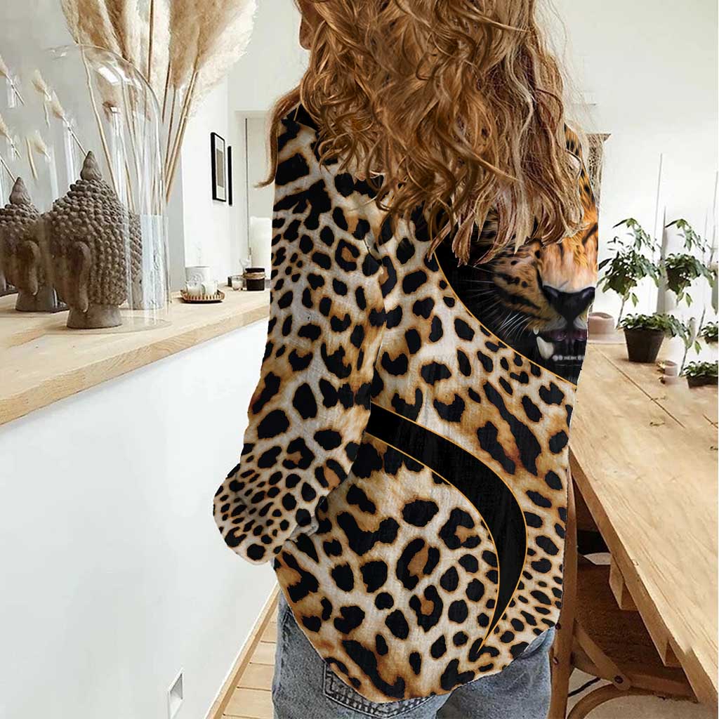 Africa Leopard Skin Pattern Women Casual Shirt Version 01 - Wonder Print Shop