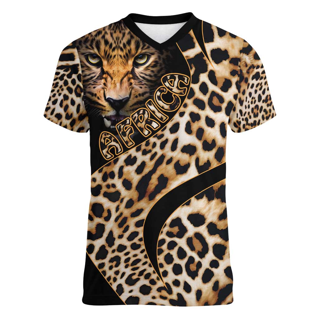 Africa Leopard Skin Pattern Women V-Neck T-Shirt Version 01 - Wonder Print Shop