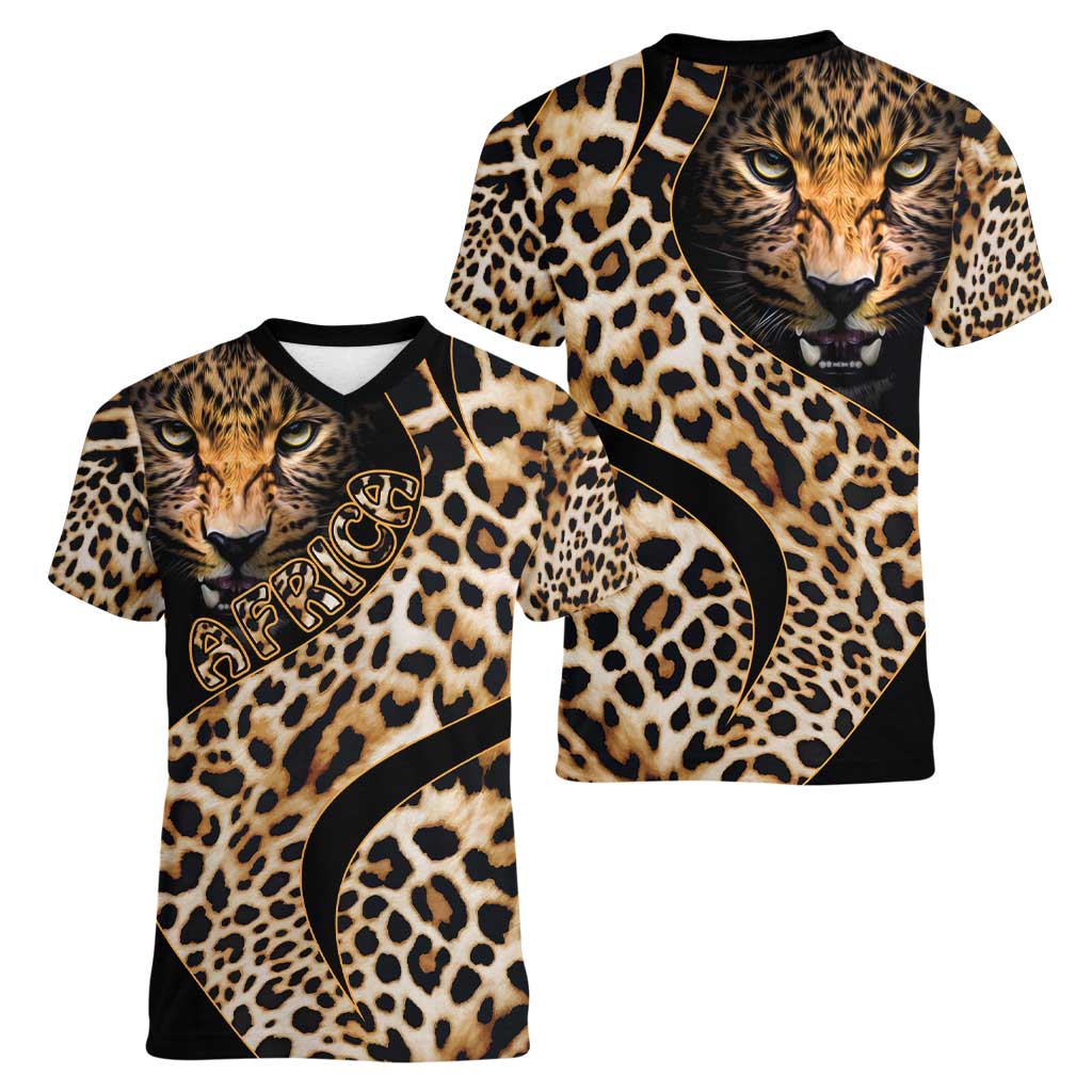 Africa Leopard Skin Pattern Women V-Neck T-Shirt Version 01 - Wonder Print Shop