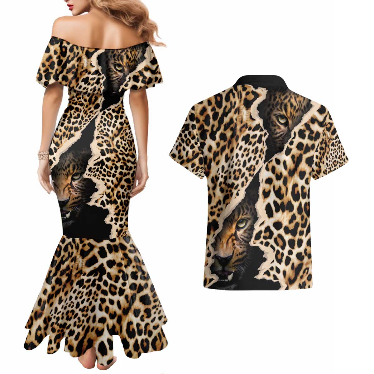 Africa Leopard Skin Pattern Couples Matching Mermaid Dress and Hawaiian Shirt Version 02 LT9 - Wonder Print Shop